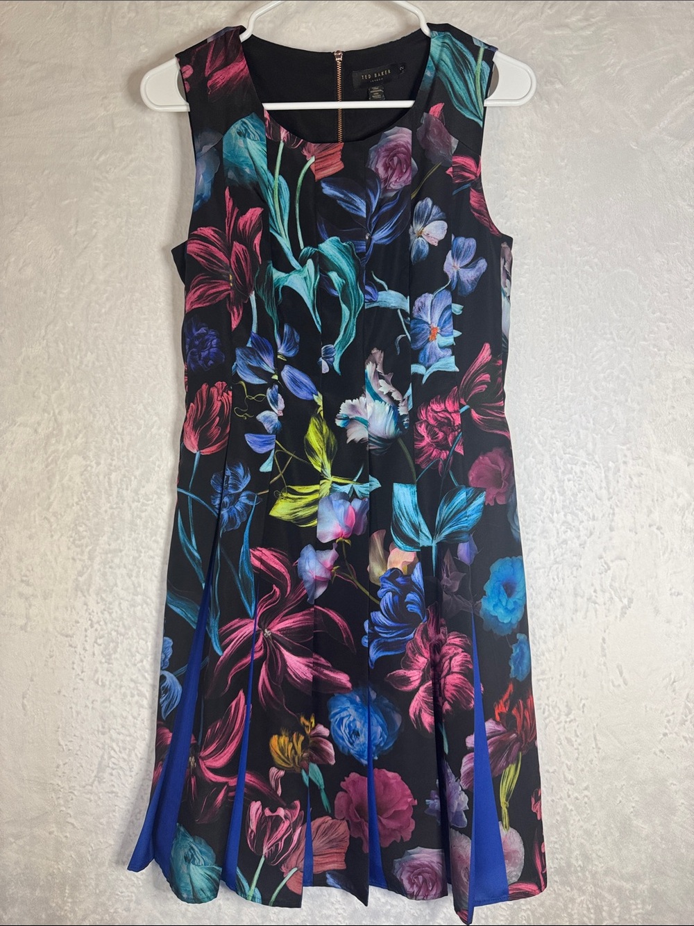 Ted Baker Black Floral Midi Dress with Multicolor Blooms Size 2